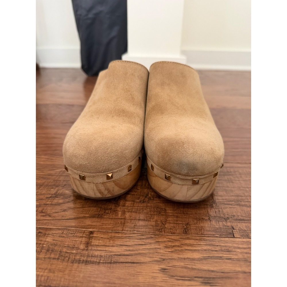 Steve Madden Tan Suede Studded Wooden Platform Clogs Mules Womens 9 Retro Boho - Picture 3 of 6